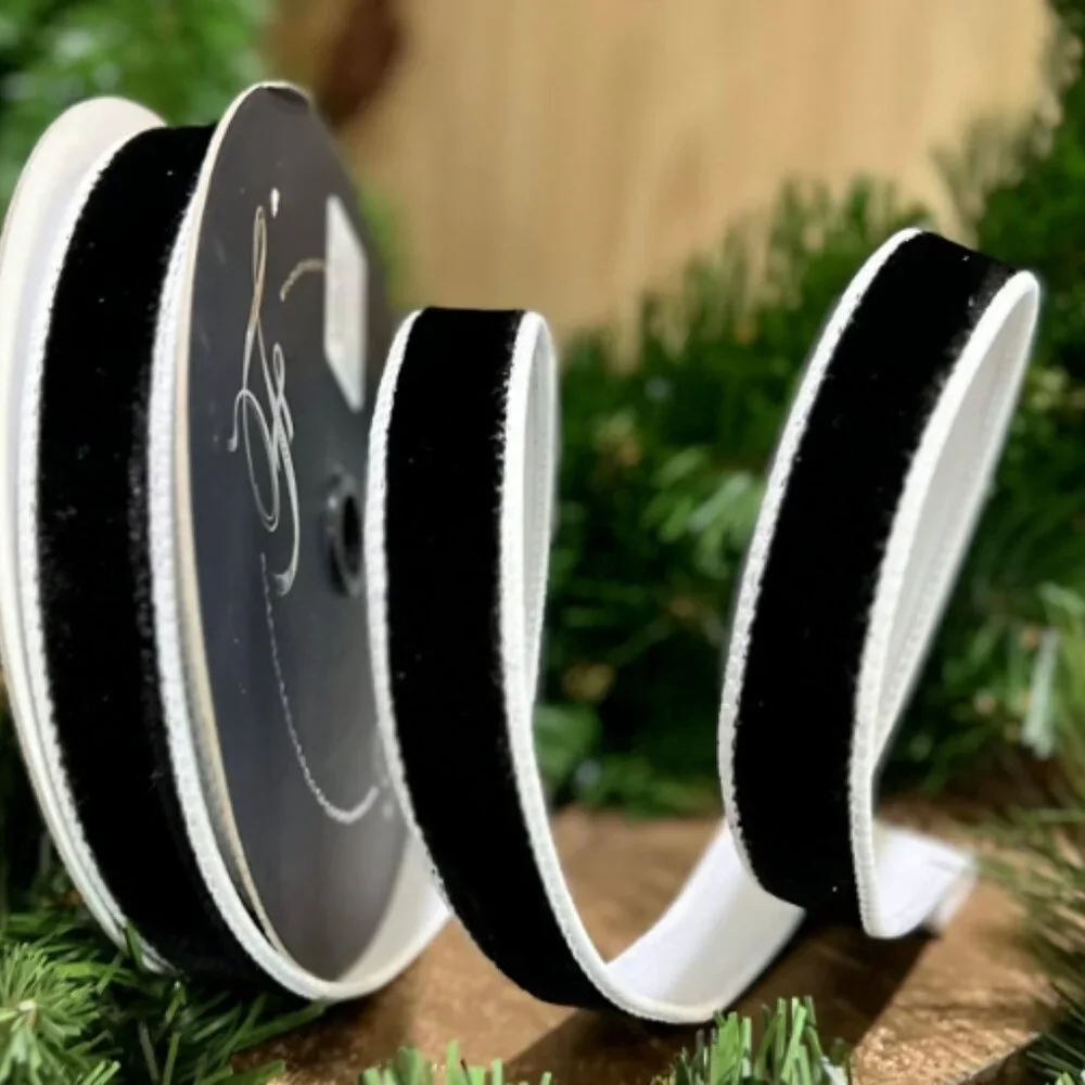 Black Two Tone Velvet Farrisilk 1 inch Christmas Ribbon for Tree Trim 10 yards
